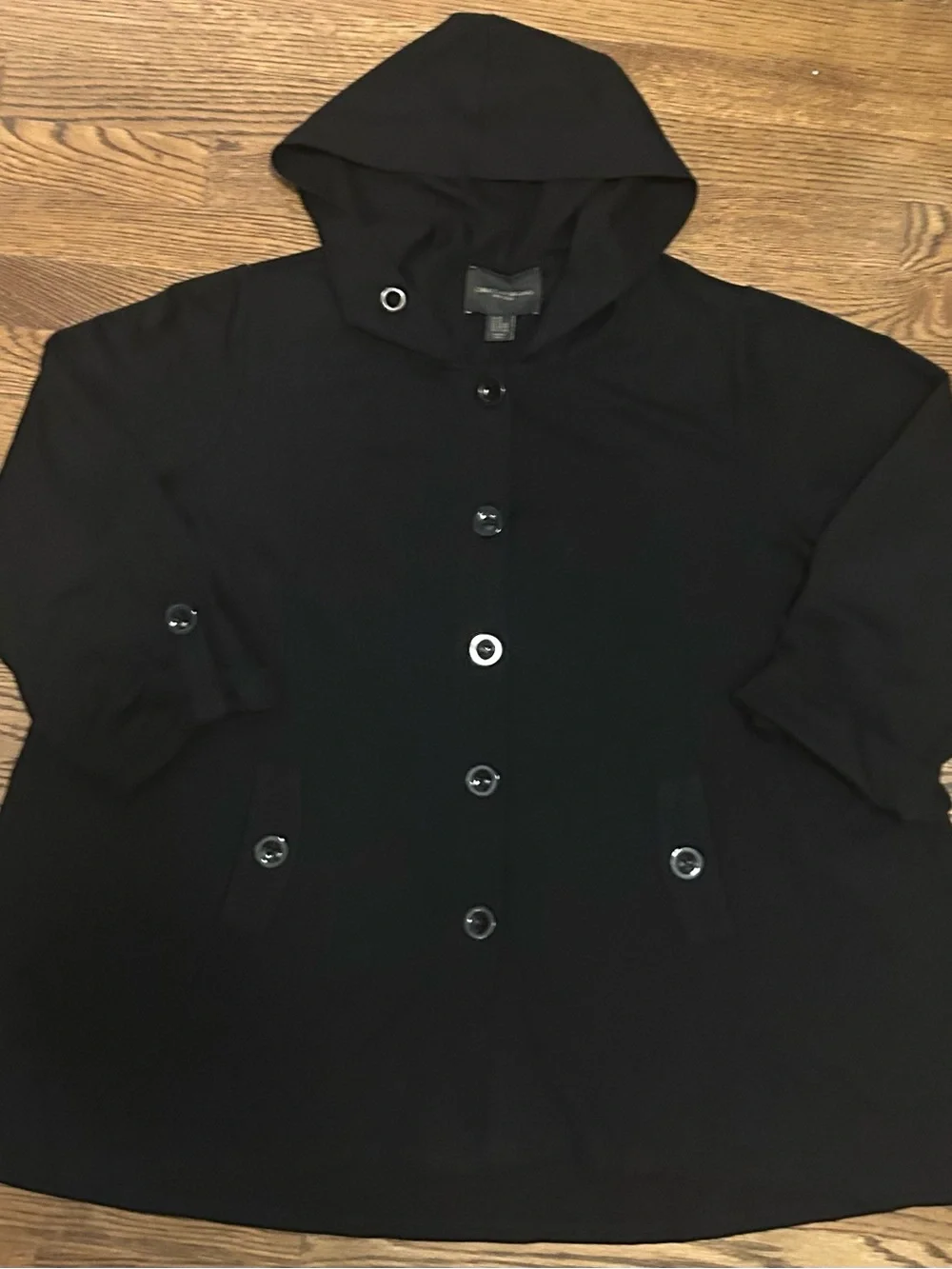 Christian Siriano Black Hooded Button-Front Trench Coat missing tie 4 hood 0155